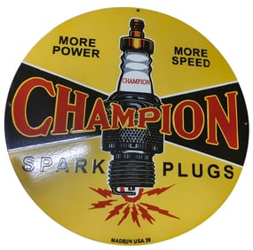 Champion Spark Plugs Vintage 30-Inch Round Porcelain Sign - Iconic Automotive Decor