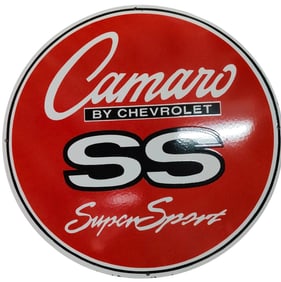 30-Inch Round Camaro SS Porcelain Sign - Essential Collectible for Car Enthusiasts