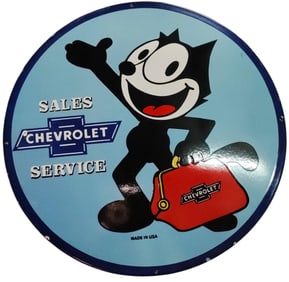 Vintage 30 Inch Round Chevrolet Sales and Service Porcelain Sign ? Perfect for Collectors
