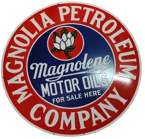 Stunning 30-Inch Magnolia Petroleum Company Single-Sided Porcelain Sign for Collectors