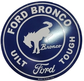 Vintage Ford Bronco Porcelain Sign: 30-Inch Round Collector's Item