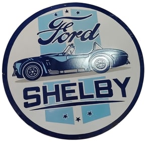 Vintage Ford Shelby Cobra 30-Inch Round Single Sided Porcelain Sign for Bidding