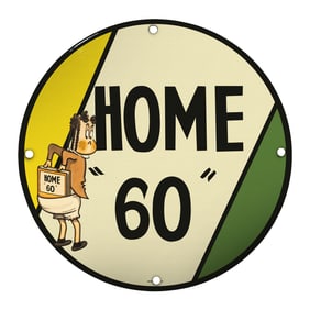 Vintage 8" Porcelain Home 60 Sign - Retro Home Decor for Collectors