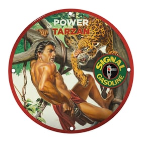 Iconic 8" Porcelain Sign: The Power of Tarzan Featuring Signal Gasoline