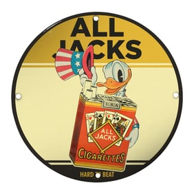 Vintage All Jacks Cigarettes 8" Porcelain Sign - Classic Collectible Decoration