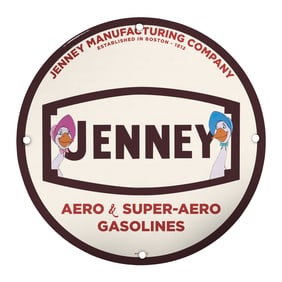 Vintage Jenney Manufacturing Company Porcelain Sign - Aero & Super-Aero Gasolines
