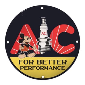 Vintage Disney AC Spark Plug 8" Porcelain Sign - Mickey Mouse for Better Performance