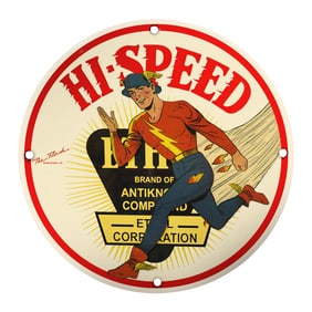 Vintage Hi-Speed Porcelain Sign: Retro Antiknock Brand Collector's Item