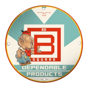 Vintage 1936 Barnsdall Refining Corp Porcelain Sign - Be B Square Dependable Products