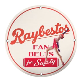 Vintage 8" Raybestos Porcelain Sign ? Fan Belts for Safety ? Classic Automotive Decor