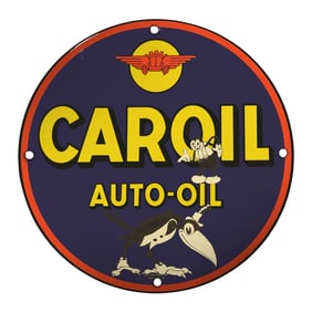 Vintage 8" Porcelain Caroil Auto-Oil Sign - Iconic Collectible for Car Enthusiasts