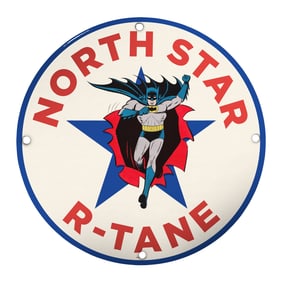 Vintage 8" Porcelain Batman Sign - North Star R-Tane Collectible Wall Decor