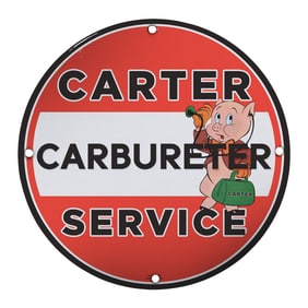Vintage 8" Carter Carbureter Service Porcelain Sign - Classic Automotive Decor