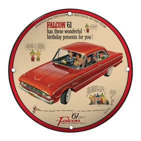 Vintage 1961 Ford Falcon Porcelain Sign - Announcing the Happiest Birthday!
