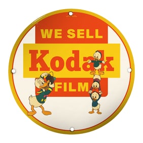 Vintage 8" Porcelain Kodak Film Sign Featuring Iconic Disney Characters
