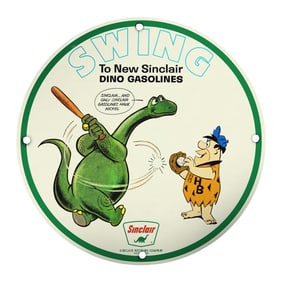 Vintage Sinclair Dino Gasoline 8" Porcelain Sign - Classic Americana Decoration