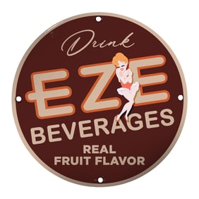 Vintage 8" Porcelain Sign - Drink EZE Beverages with Real Fruit Flavor
