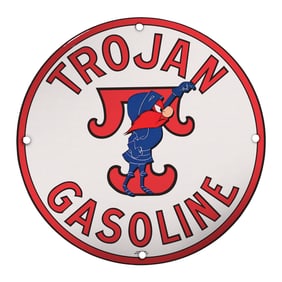 Vintage 8" Trojan Gasoline Porcelain Sign ? Classic Automotive Collectible D?cor