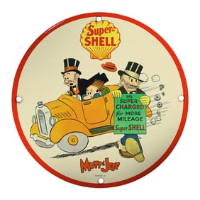 Vintage Super Shell Porcelain Sign - Mutt & Jeff Themed 8" Collectible