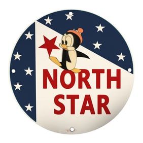 Vintage 8" North Star Penguin Porcelain Sign - Retro Decorative Wall Art