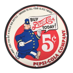 Vintage 8" Porcelain Pepsi-Cola Sign - Classic 5-Cent Advertising Collector's Item