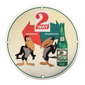Vintage 2 Way Soda Porcelain Sign - Classic Refreshing & Invigorating Beverage Display