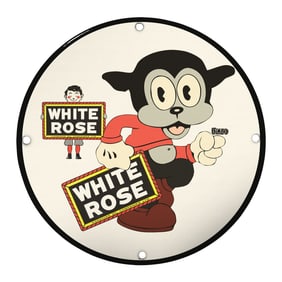 Vintage 8" Porcelain Sign - Whimsical White Rose Theme Featuring Charming Character