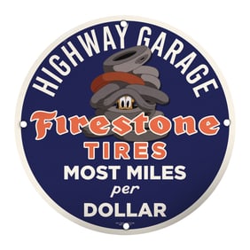 Collectible 8" Porcelain Firestone Tires Sign - Highway Garage Decor