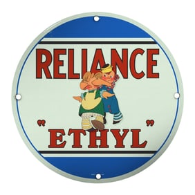 Vintage Reliance Ethyl 8" Porcelain Sign - Unique Collectible Gas Station Memorabilia