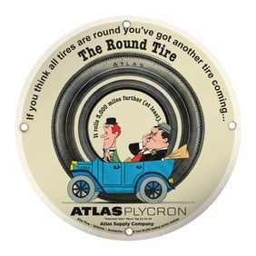 Vintage 8" Porcelain Sign - The Round Tire by Atlas Supply Company
