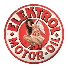 Vintage 8" Elektrol Motor Oil Porcelain Sign - Classic Garage D?cor Collectible