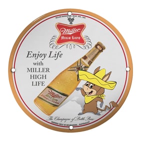 Vintage 8" Porcelain Miller High Life Sign - Enjoy Life - Collectible Memorabilia