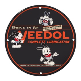 Authentic 8" Porcelain Veedol Sign - Complete Lubrication Vintage Decor