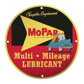 Vintage MoPar Multi-Mileage Lubricant 8" Porcelain Sign - Classic Automotive Decor