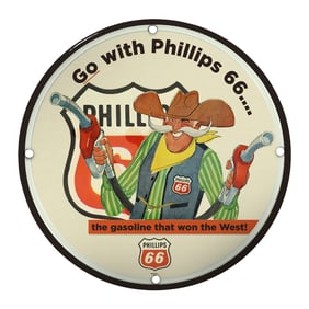Vintage 8" Phillips 66 Porcelain Sign - Classic Gasoline Advertising Art for Collectors