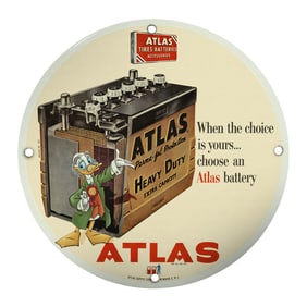 Vintage 8" Atlas Porcelain Sign - Iconic Battery Advertising with Classic Design