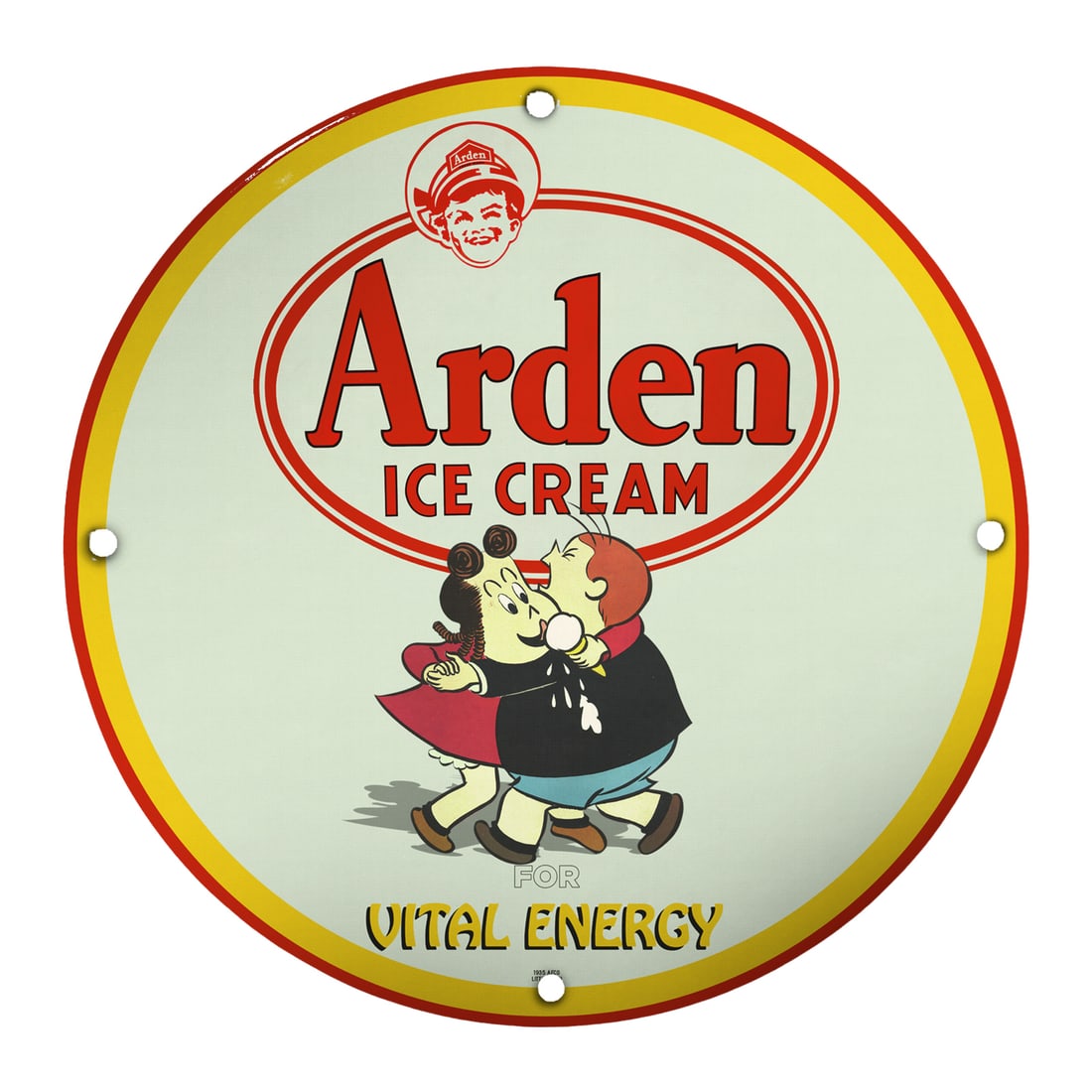 Vintage Arden Ice Cream Porcelain Sign - Perfect for Collectors & Decor Enthusiasts: Discover the delightful charm of this 8-inch vintage Arden Ice Cream porcelain sign, a nostalgic piece that brings warmth and love to any space. Designed to evoke memories of simpler times, this sign 