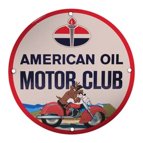 Vintage American Oil Motor Club 8" Porcelain Sign - Perfect for Collectors and Decor