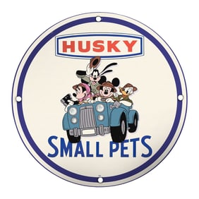 Charming 8" Porcelain Sign: Husky Small Pets Featuring Classic Disney Characters
