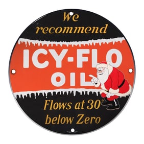 Vintage 8" Porcelain Icy-Flo Oil Sign with Santa Claus - Winter Decor & Collectible