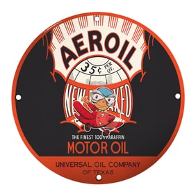 Vintage 8" AerOil Porcelain Sign - Collector's Item for Motor Oil Enthusiasts