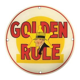 Vintage 8" Porcelain Golden Rule Sheriff Sign - Classic Western Decor for Collectors