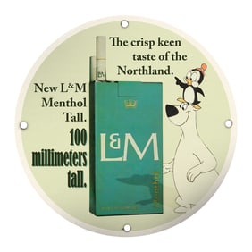 Vintage L&M Menthol Tobacco Sign - 8" Porcelain Wall Art for Collectors