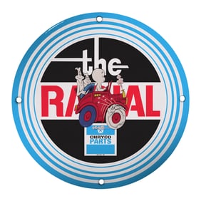 Vintage 8-Inch Porcelain Sign: The Radial with Chryco Parts - Classic Automotive Decor