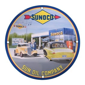 Vintage Sunoco Gas Station Porcelain Sign - Classic Americana Art