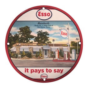 Vintage Esso Porcelain Sign: Barnhart?s Route 22 - Classic Americana Decor
