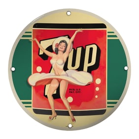 Vintage 7UP Porcelain Sign with Classic Pin-Up Girl Design - 8 Inch Round Decor