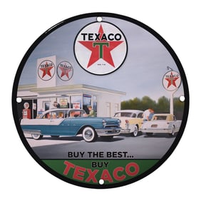 Vintage Texaco Porcelain Sign - 8" Round Classic Gas Station Art