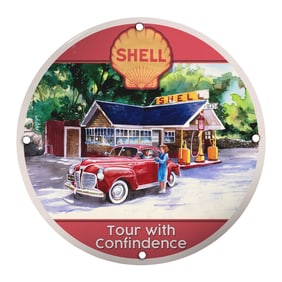 Vintage Shell Gas Station Porcelain Sign - Tour with Confidence