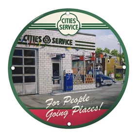 Vintage Cities Service 8" Porcelain Sign - Gas Station Nostalgia